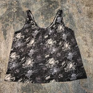 Old Navy Black and White Floral Tank Top Size XXL